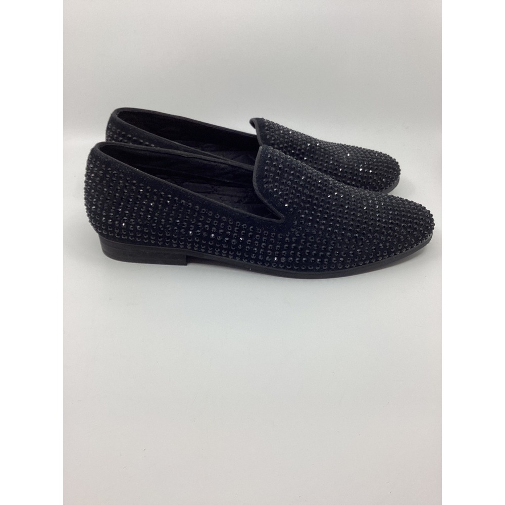 Steve Madden Caviarr Mens 9.5 Black Rhinestone Leather Loafers Smoking Slippers - Picture 2 of 6